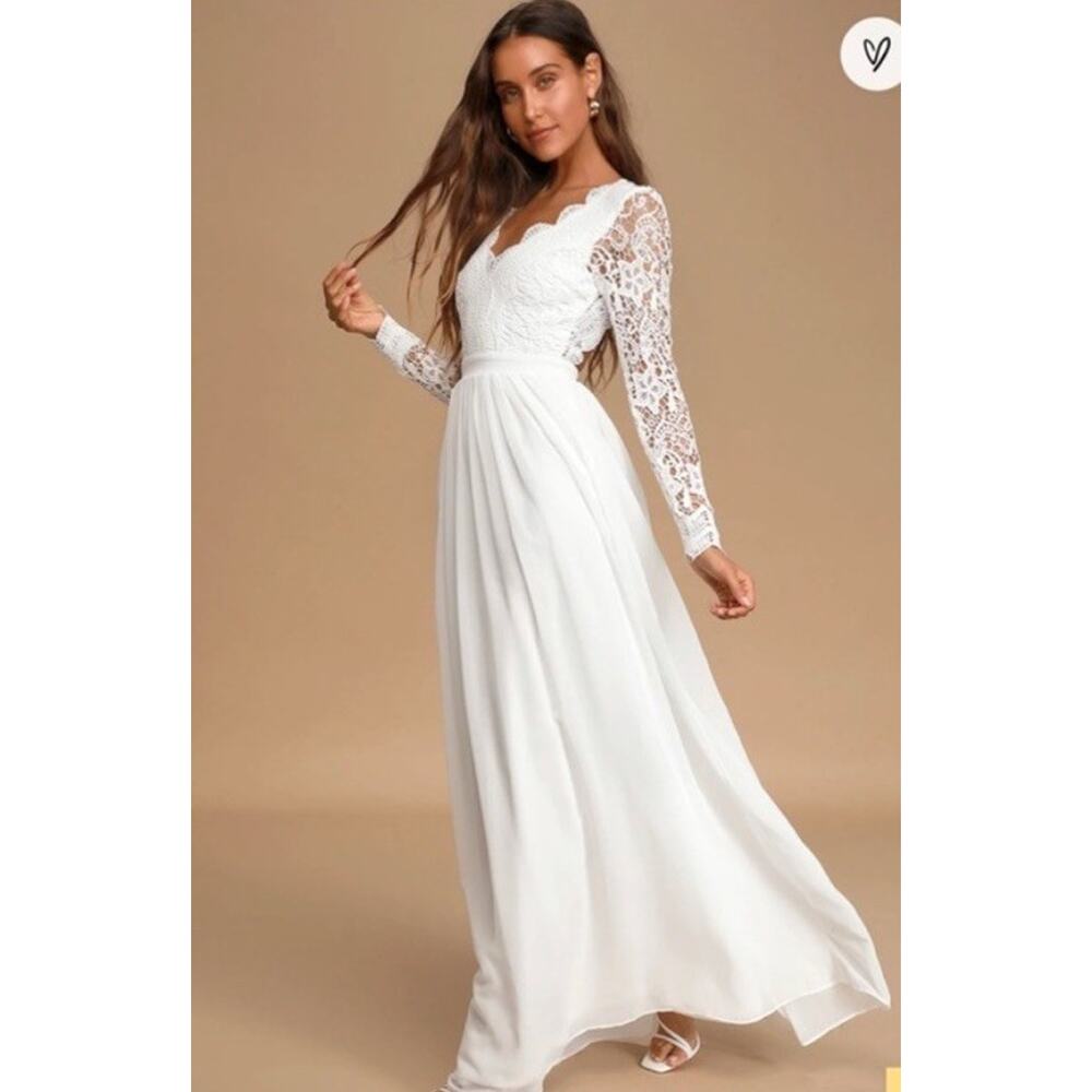 NEW Lulus Awaken My Love Elegant White Lace Gown Wedding Bridal Dress Fairy Sz M